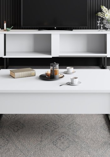 NORDVÄRK Luxe TV-bord, m. lger - hvid melamin og sort metal (180x30)