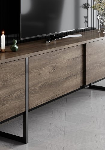 NORDVÄRK Luxe TV-bord, m. lger - valnd melamin og sort metal (180x30)