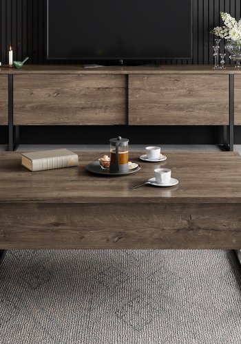 NORDVÄRK Luxe TV-bord, m. lger - valnd melamin og sort metal (180x30)