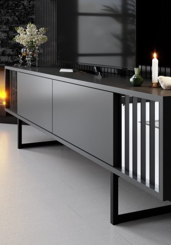 NORDVÄRK Chrome Line TV-bord og 2 vghylder - antracitgr melamin og sort metal (st med 3)