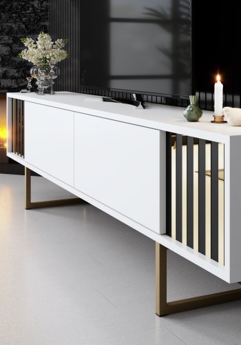 NORDVÄRK Gold Line TV-bord og 2 vghylder - ahvid melamin og sort metal (st med 3)