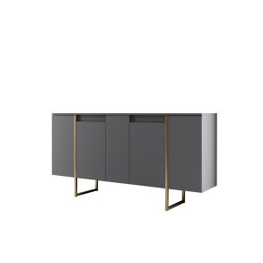 NORDVÄRK Luxe konsolbord, m. 4 lger og 4 hylder - antracitgr melamin og guld metal (160x35)