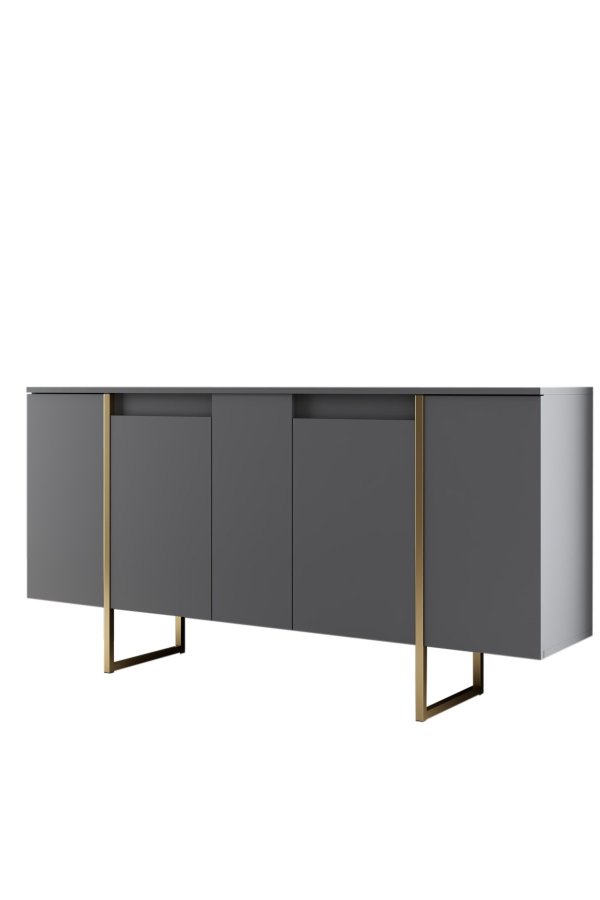 NORDVÄRK Luxe konsolbord, m. 4 lger og 4 hylder - antracitgr melamin og guld metal (160x35)