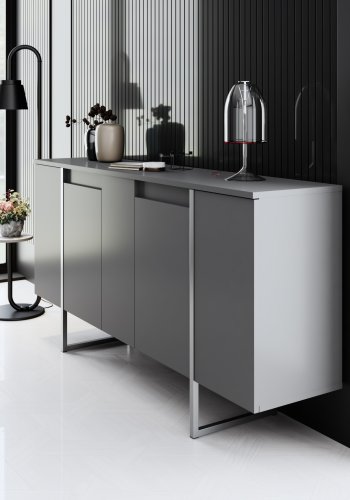 NORDVÄRK Luxe konsolbord, m. 4 lger, 4 hylder - antracitgr melamin og slv metal (160x35)