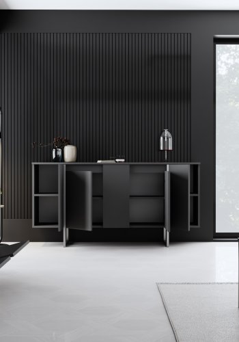 NORDVÄRK Luxe konsolbord, m. 4 lger, 4 hylder - antracitgr melamin og slv metal (160x35)