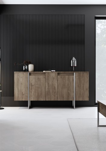 NORDVÄRK Luxe konsolbord, m. 4 lger, 4 hylder - valnd melamin og slv metal  (160x35)