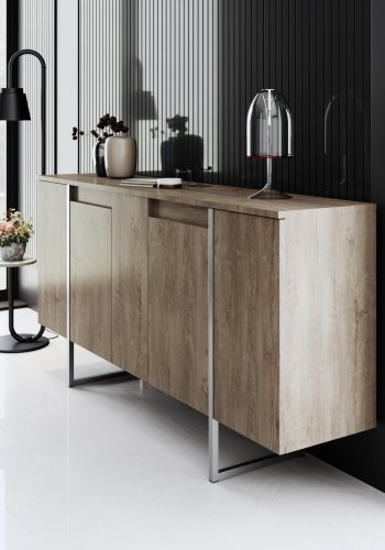 NORDVÄRK Luxe konsolbord, m. 4 lger, 4 hylder - valnd melamin og slv metal  (160x35)