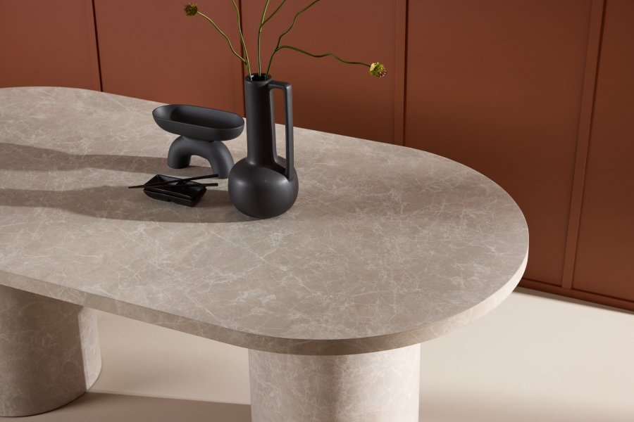 VENTURE DESIGN Narvik spisebord, oval - beige MDF med marmor look (100x200)