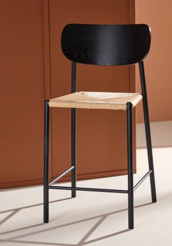 VENTURE DESIGN Polly barstol, m. rygln og fodsttte - natur reb og sort stl med treffekt