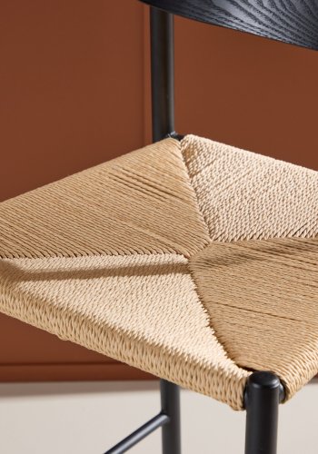 VENTURE DESIGN Polly barstol, m. rygln og fodsttte - natur reb og sort stl med treffekt