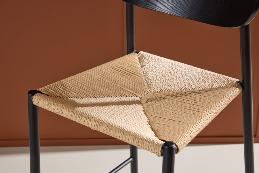 VENTURE DESIGN Polly barstol, m. rygln og fodsttte - natur reb og sort stl med treffekt