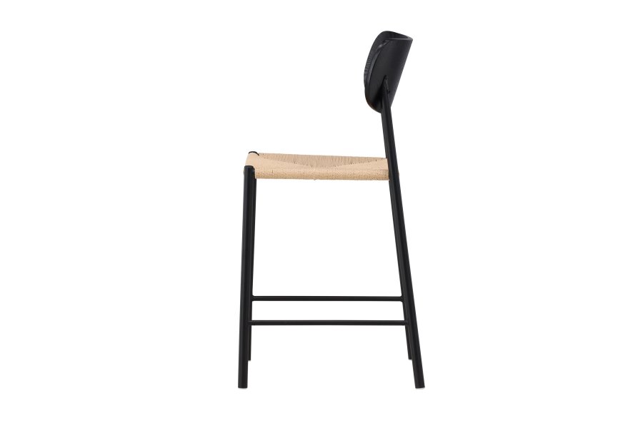 VENTURE DESIGN Polly barstol, m. rygln og fodsttte - natur reb og sort stl med treffekt