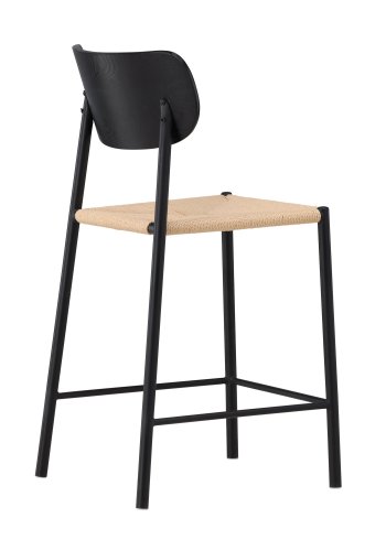 VENTURE DESIGN Polly barstol, m. rygln og fodsttte - natur reb og sort stl med treffekt