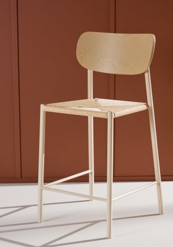 VENTURE DESIGN Polly barstol, m. rygln og fodsttte - natur reb og hvidvasket stl med treffekt