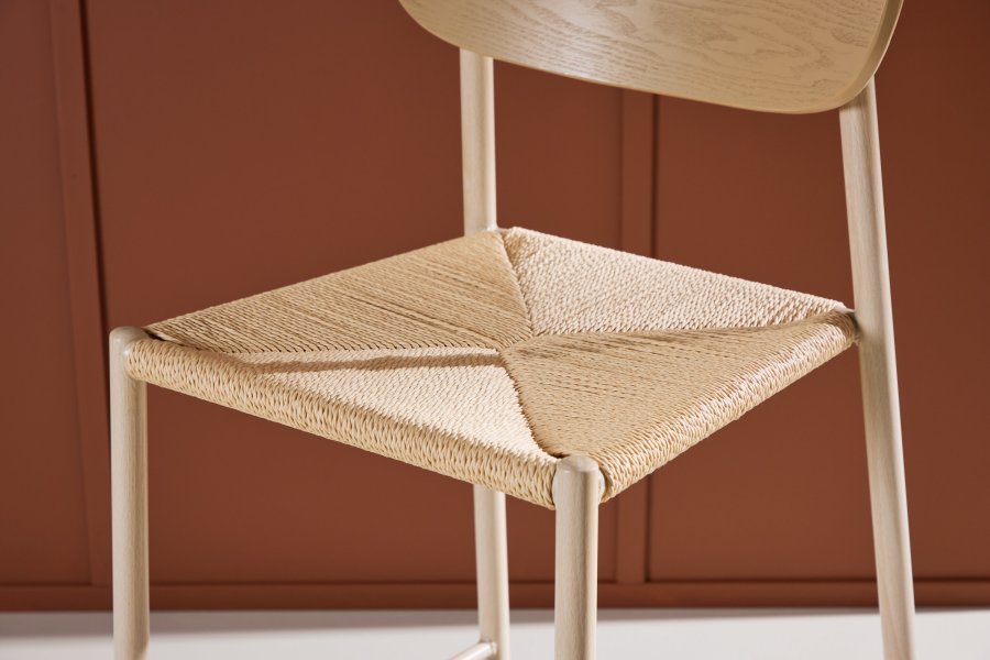 VENTURE DESIGN Polly barstol, m. rygln og fodsttte - natur reb og hvidvasket stl med treffekt