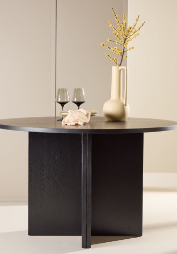 VENTURE DESIGN Strada spisebord, m. 1 tillgsplade - sort egefinér (120/170x120x74)