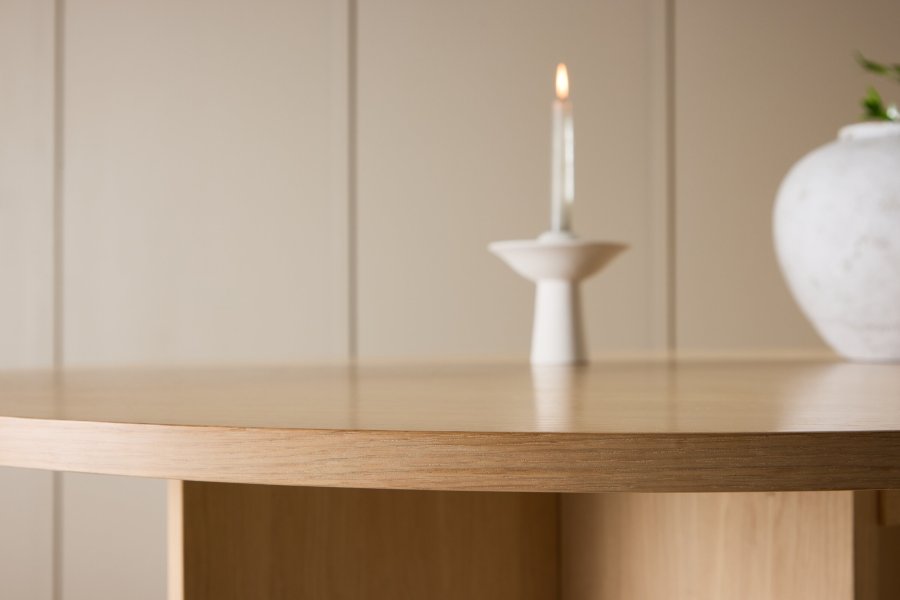 VENTURE DESIGN Strada spisebord, m. 1 tillgsplade - hvidvasket egefinér (120/170x120x74)