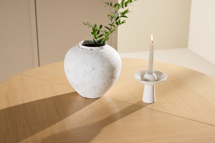 VENTURE DESIGN Strada spisebord, m. 1 tillgsplade - hvidvasket egefinér (120/170x120x74)