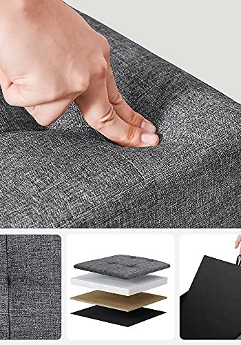 SONGMICS bnk, sammenklappelig, m. klaplg - mrkegr imiteret linned (110x38)