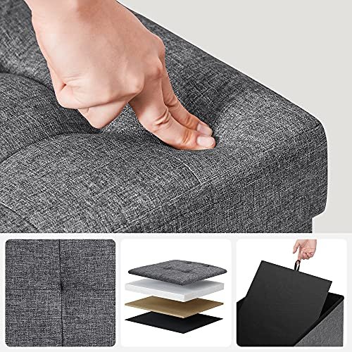 SONGMICS bnk, sammenklappelig, m. klaplg - mrkegr imiteret linned (110x38)