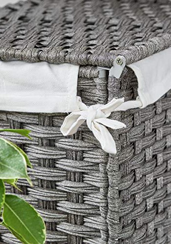 SONGMICS vasketjskurv, 90L, foldbar, m. lg, hndtag, aftagelig foringspose - gr polyrattan