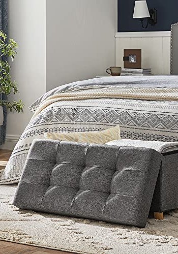 SONGMICS opbevaringsbnk, m. 1 lg, foldbar - mrkegr linned og natur tr (76x38)