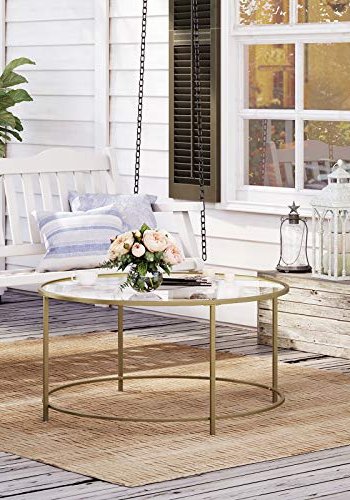 VASAGLE sofabord, rund - glas og guld stl (84)