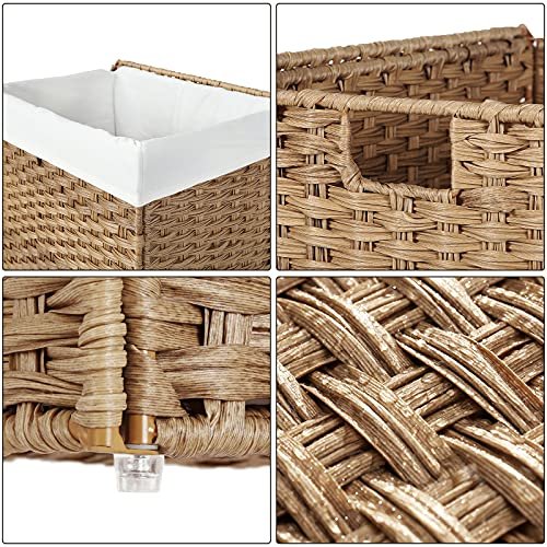 SONGMICS vasketjskurv, m. lg, hndtag, foldbar, aftagelig for - bomuld og natur polyrattan