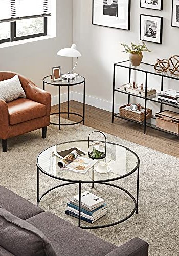 VASAGLE konsolbord, m. 2 hylder - hrdet glas og sort stl (100x30)