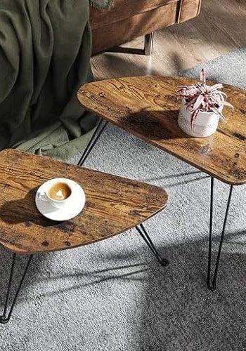 VASAGLE sidebord, trekantet - rustik brun spnplade og sort stl (st med 2)