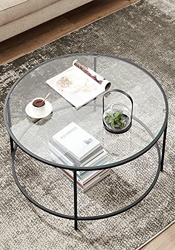 VASAGLE sofabord, rund - hrdet glas og sort stl (84)