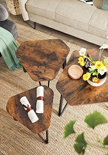 VASAGLE indskudsborde, sekskantede - rustik brun spnplade og sort stl (st med 3)