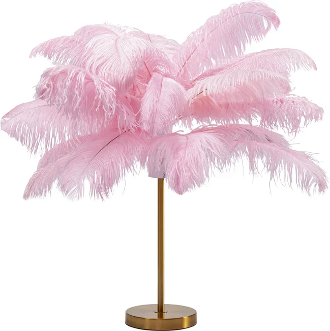 KARE DESIGN Feather Palm bordlampe - lyserd strudsefjer og messing stl