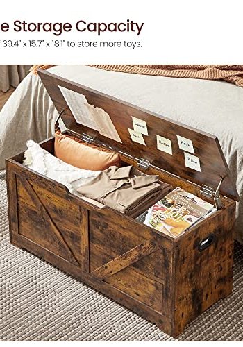 VASAGLE bnk, m. opbevaringsplads og 2 sikkerhedshngsler - rustik brun spnplade (100x40) 