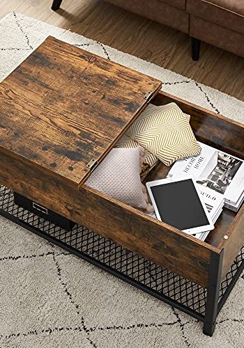 VASAGLE sofabord, m. klaplg og nethylde - rustik brun spnplade og sort stl (100x55)