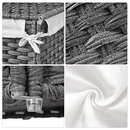 SONGMICS vasketjskurv, 90L, foldbar, m. lg, hndtag, aftagelig foringspose - gr polyrattan