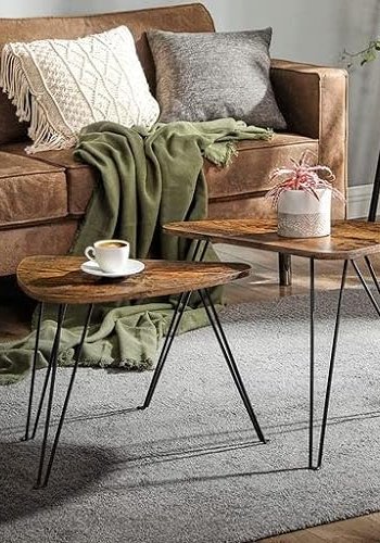 VASAGLE sidebord, trekantet - rustik brun spnplade og sort stl (st med 2)