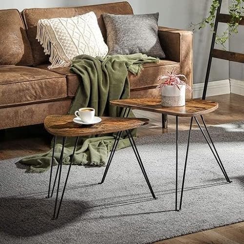 VASAGLE sidebord, trekantet - rustik brun spnplade og sort stl (st med 2)