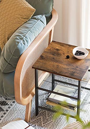 VASAGLE sidebord, m. 2 justerbare mesh-hylder - rustik brun spnplade og sort stl (40x40)