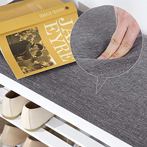 SONGMICS entrébnk, m. gr hynde og 2 hylder til sko - hvid bambus (71x29)