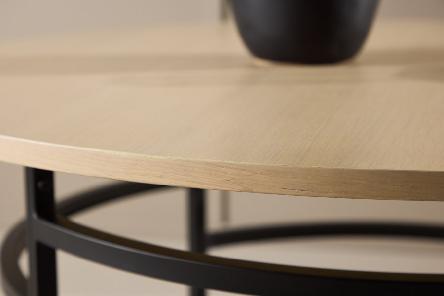 VENTURE DESIGN Copenhagen sofabord, rund - hvidvasket MDF og sort metal (100)