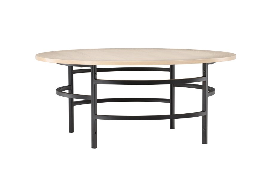 VENTURE DESIGN Copenhagen sofabord, rund - hvidvasket MDF og sort metal (100)