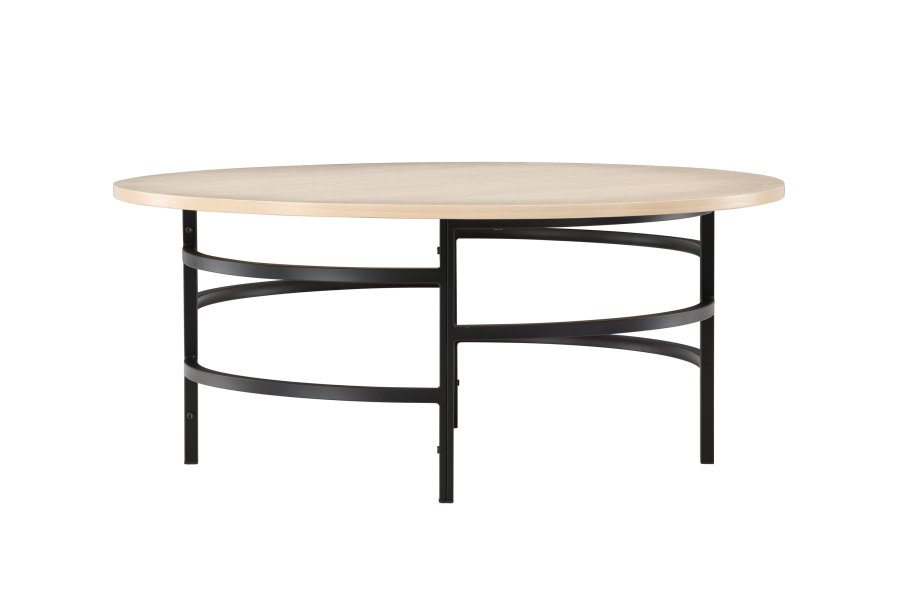 VENTURE DESIGN Copenhagen sofabord, rund - hvidvasket MDF og sort metal (100)