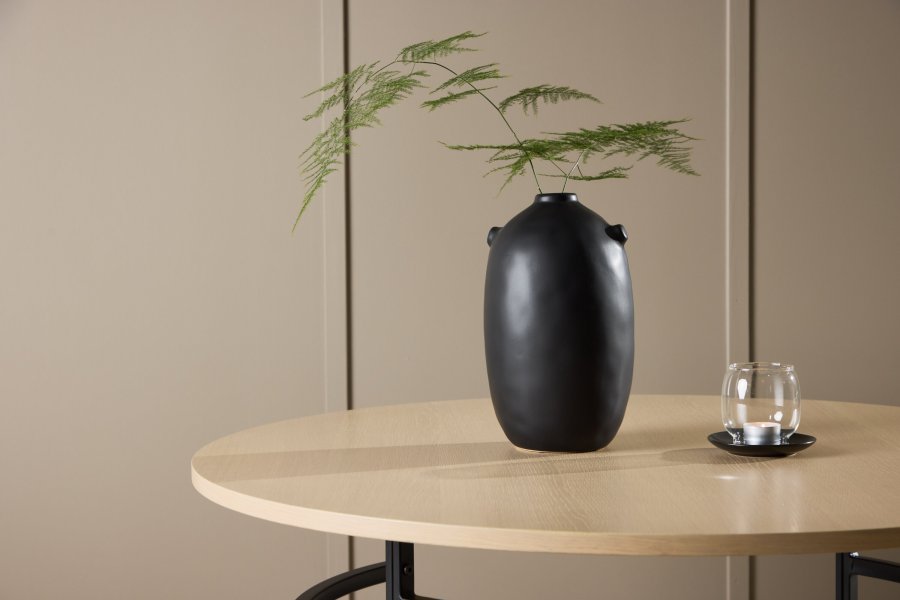 VENTURE DESIGN Copenhagen sofabord, rund - hvidvasket MDF og sort metal (100)