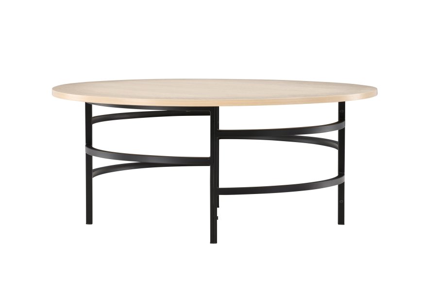 VENTURE DESIGN Copenhagen sofabord, rund - hvidvasket MDF og sort metal (100)