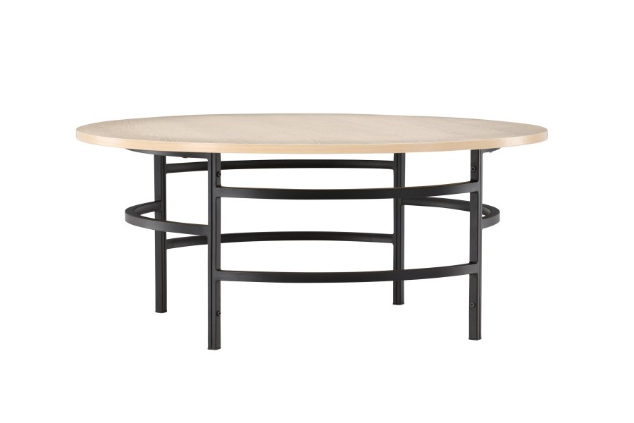 VENTURE DESIGN Copenhagen sofabord, rund - hvidvasket MDF og sort metal (100)