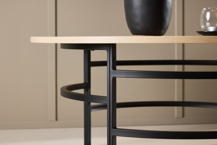 VENTURE DESIGN Copenhagen sofabord, rund - hvidvasket MDF og sort metal (100)