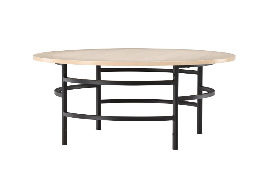 VENTURE DESIGN Copenhagen sofabord, rund - hvidvasket MDF og sort metal (100)