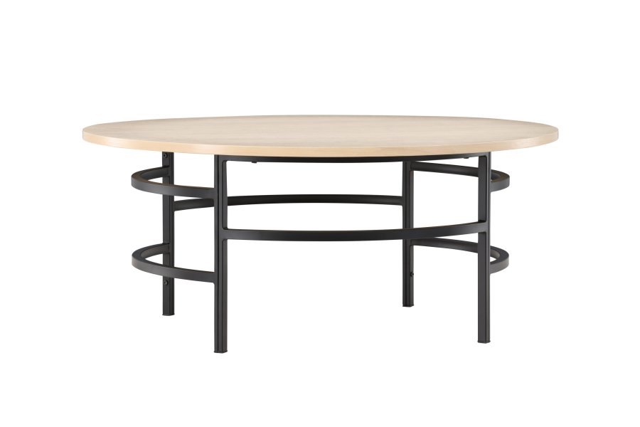 VENTURE DESIGN Copenhagen sofabord, rund - hvidvasket MDF og sort metal (100)