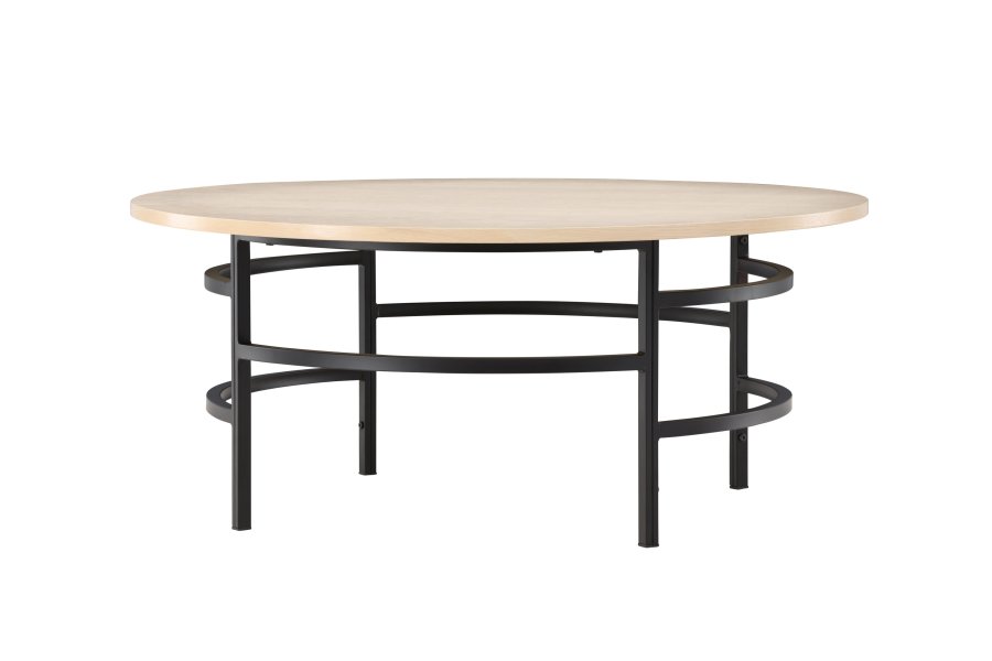 VENTURE DESIGN Copenhagen sofabord, rund - hvidvasket MDF og sort metal (100)
